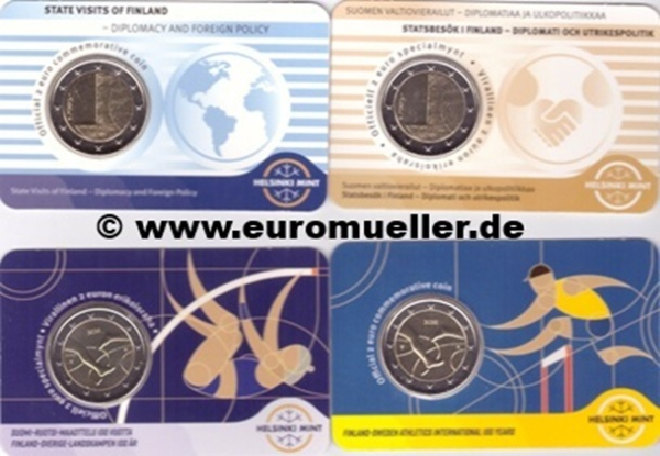 4x 2 Euro Sondermünzen Finnland 2025 Staatsbesuche und Leichtathletik in CC